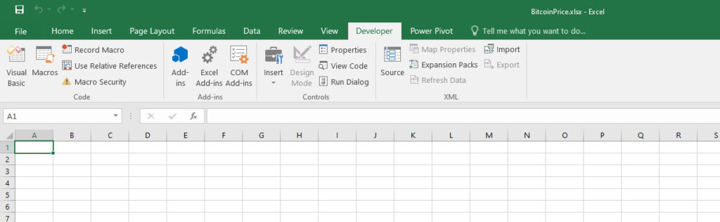 Fig. 1 - Microsoft Excel Development Section for Visual Basic for Application (VBA)